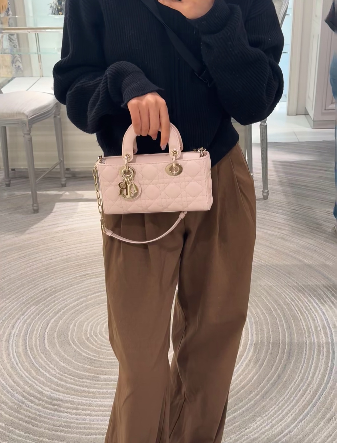 dior lady d-joy small pale pink lambskin cannage quilt horizontal multi strap hand shoulder crossbody bag